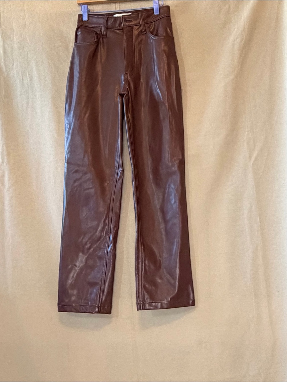 Abercrombie & Fitch Brown Faux Leather Straight-Leg Pants